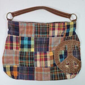 Hippie Peace Shoulder Bag Handbag Quilted 14x13x5 Inch
